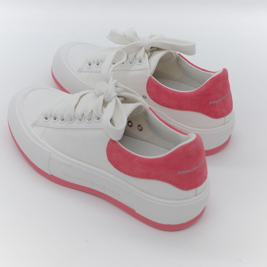Alexander McQueen 亞歷山大·麥昆 Deck Plimsoll 白色 粉色 帆布 麂皮橡膠 繫帶厚底運動鞋-3