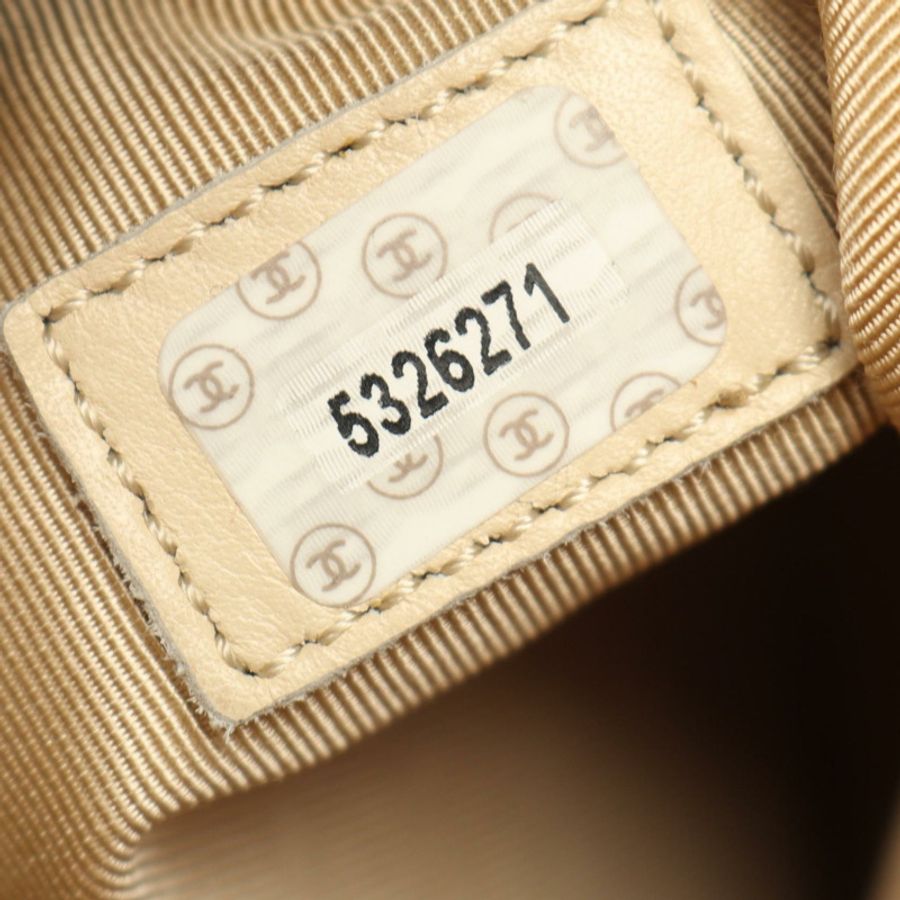 香奈兒 (CHANEL) Logo 手提包,粒面小牛皮,米色,二手,女士,金色五金,CC Coco-4