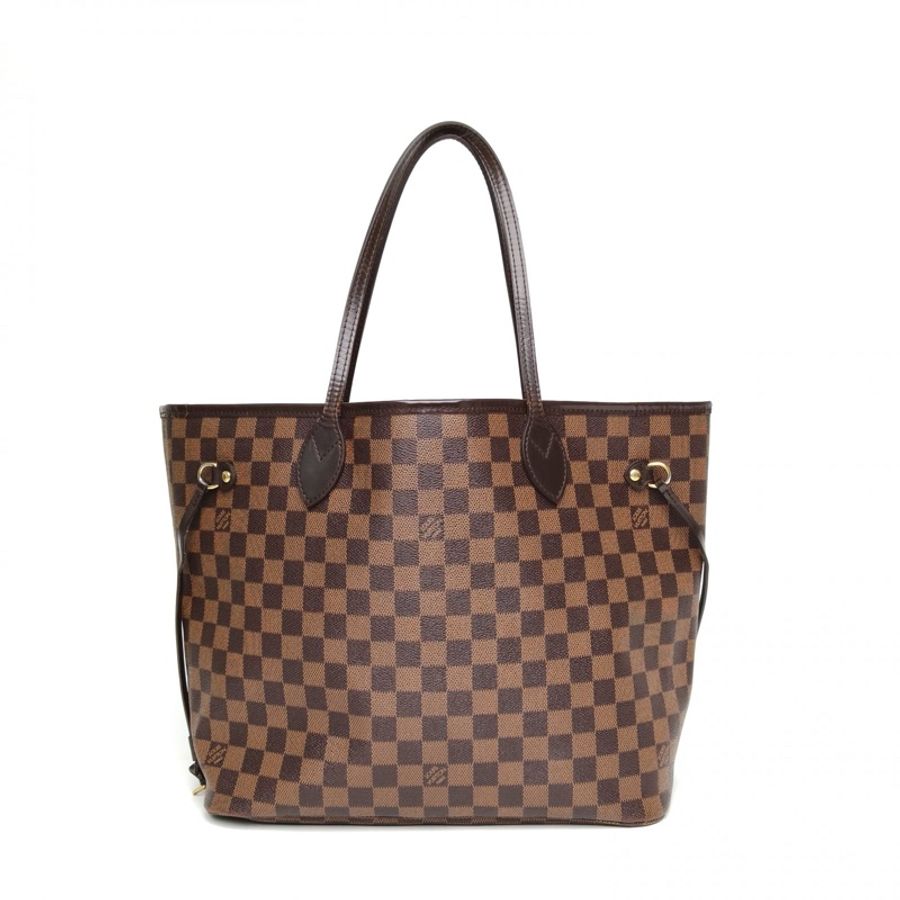 LOUIS VUITTON Neverfull中號棕色棋盤格無子袋PVC金扣肩背包2013-0