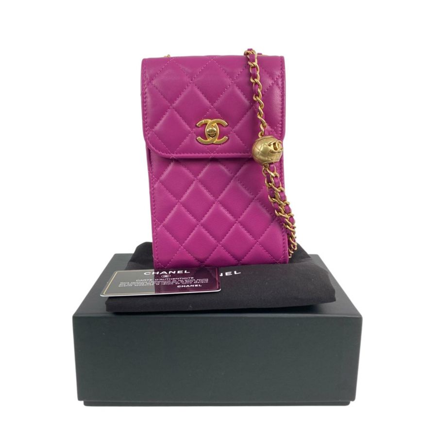 △ CHANEL 香奈兒 Purple Lambskin Gold Tone Metal No.30 Golden Ball Chain Shoulder Bag 紫色小羊皮金色金屬No.30鎖鏈肩背包 AP1448-267010959-0