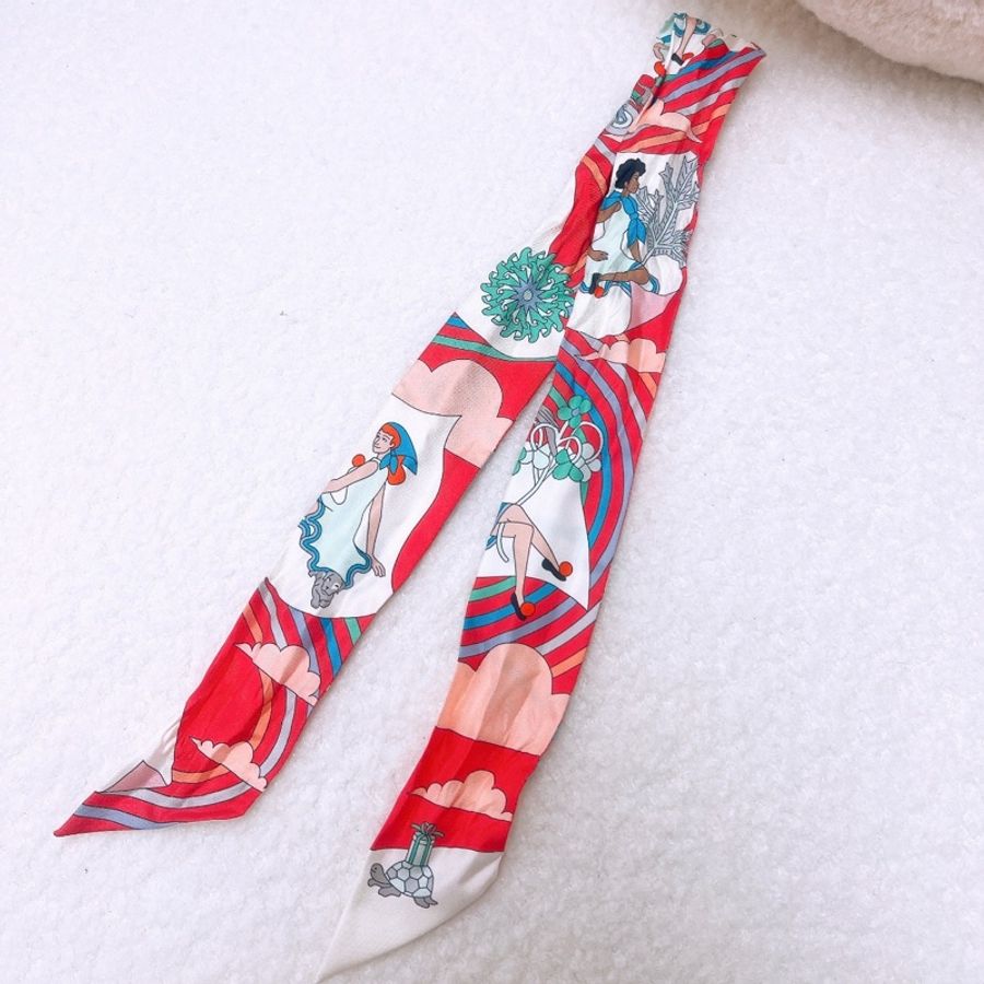 Hermes twilly 紅白色包包絲巾 carres volants-0