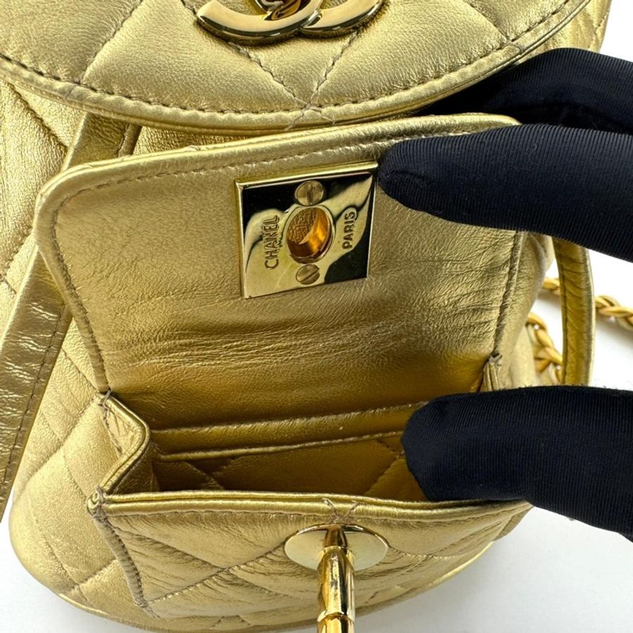 Chanel Vintage 91-94 Lambskin Leather Gold Quilted CC Hardware Mini Duma Backpack-6