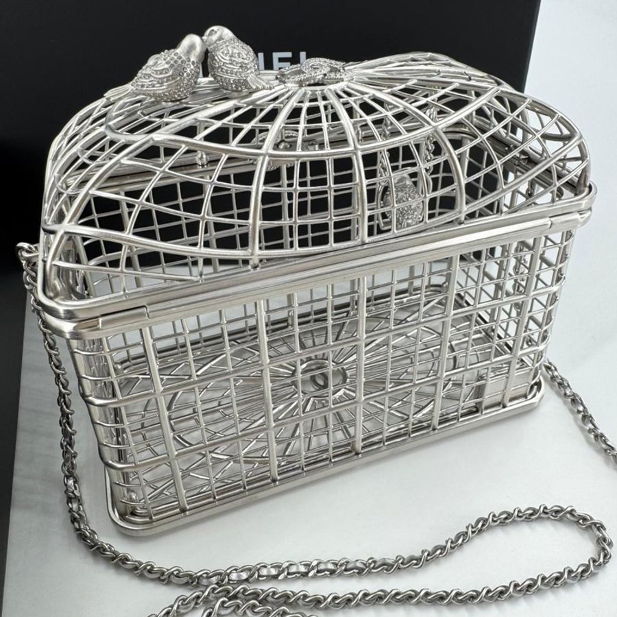 Chanel 2025 Rhinestone and Metal Embellishments Sliver Birdcage Minaudière Bag-5