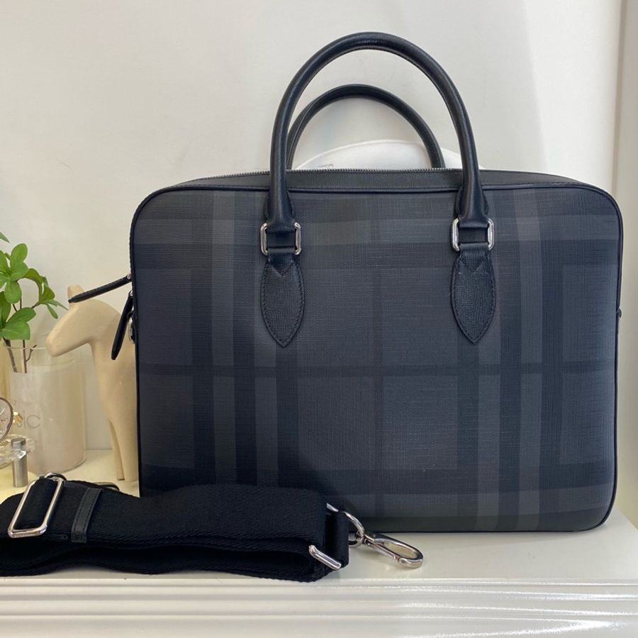 Burberry 博柏利 London 經典格紋公文包 手提單肩斜挎包 PVC拼皮革 百搭實用-0