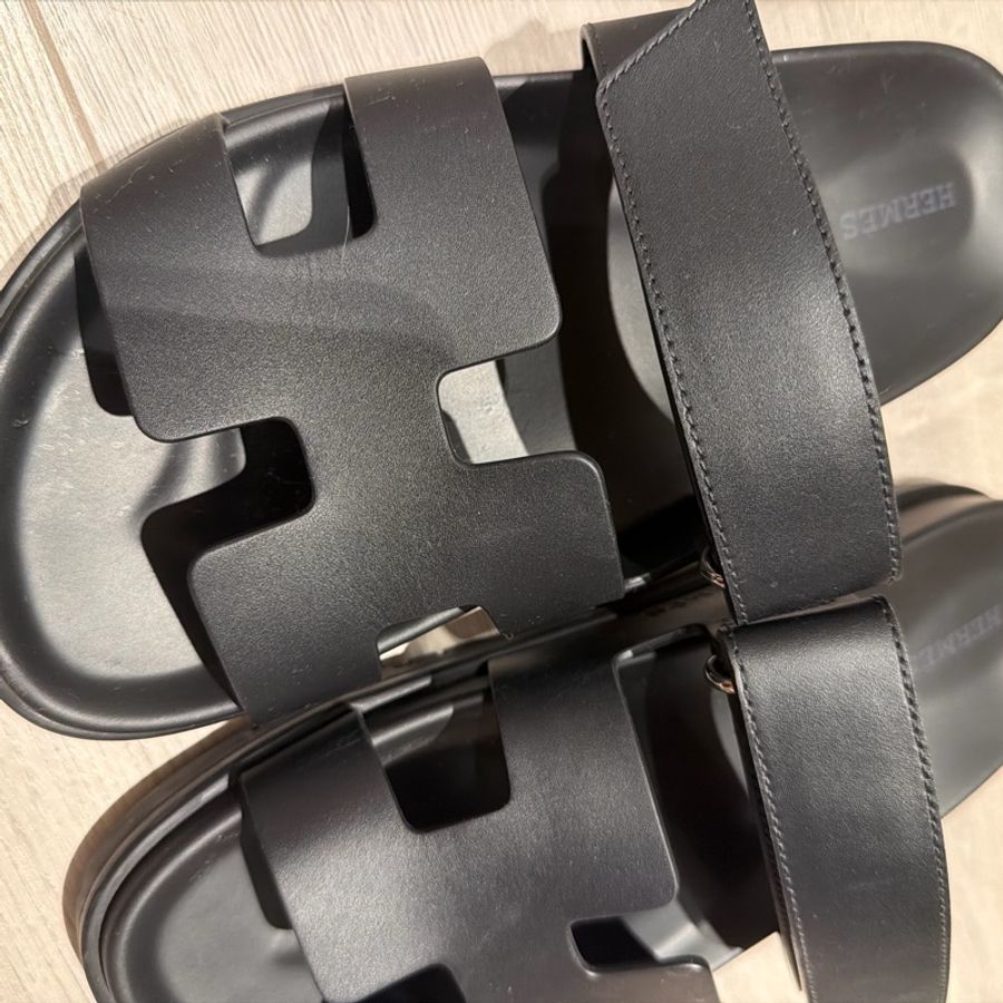 Hermes 二舅H拖鞋黑-0