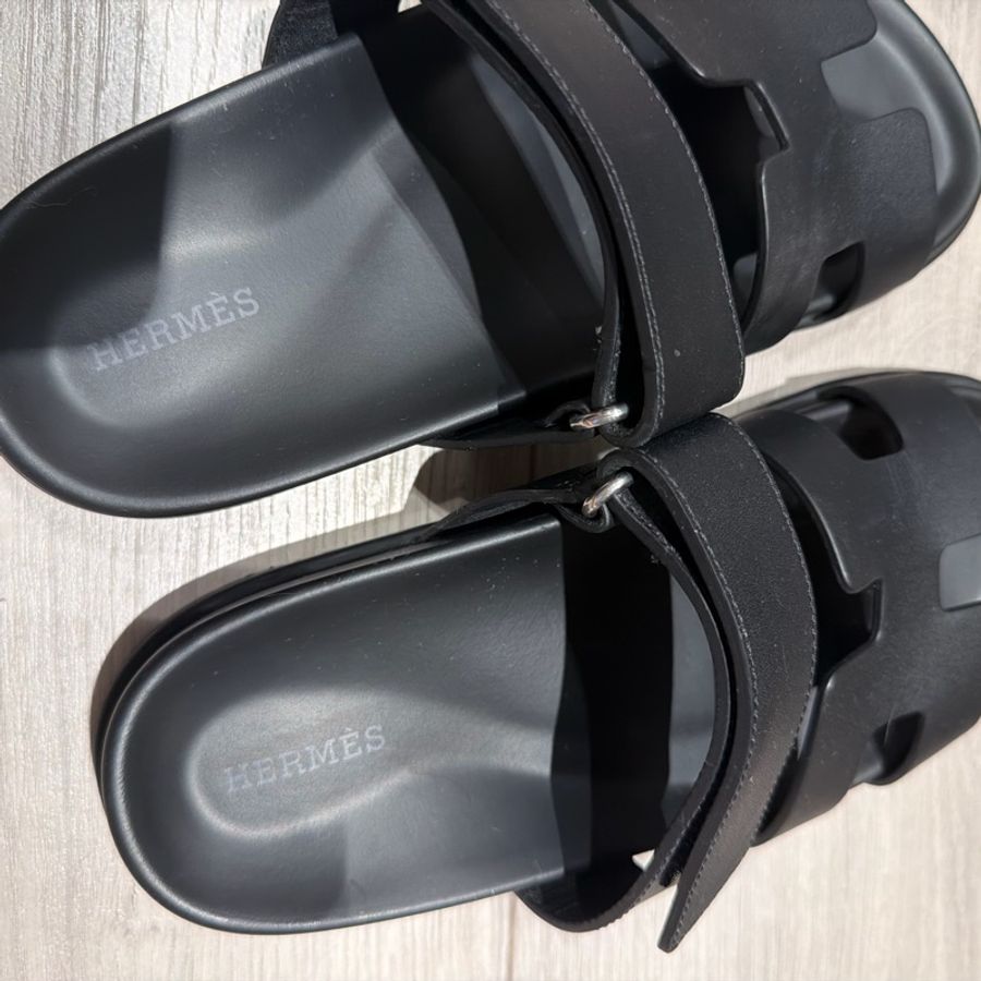 Hermes 二舅H拖鞋黑-2