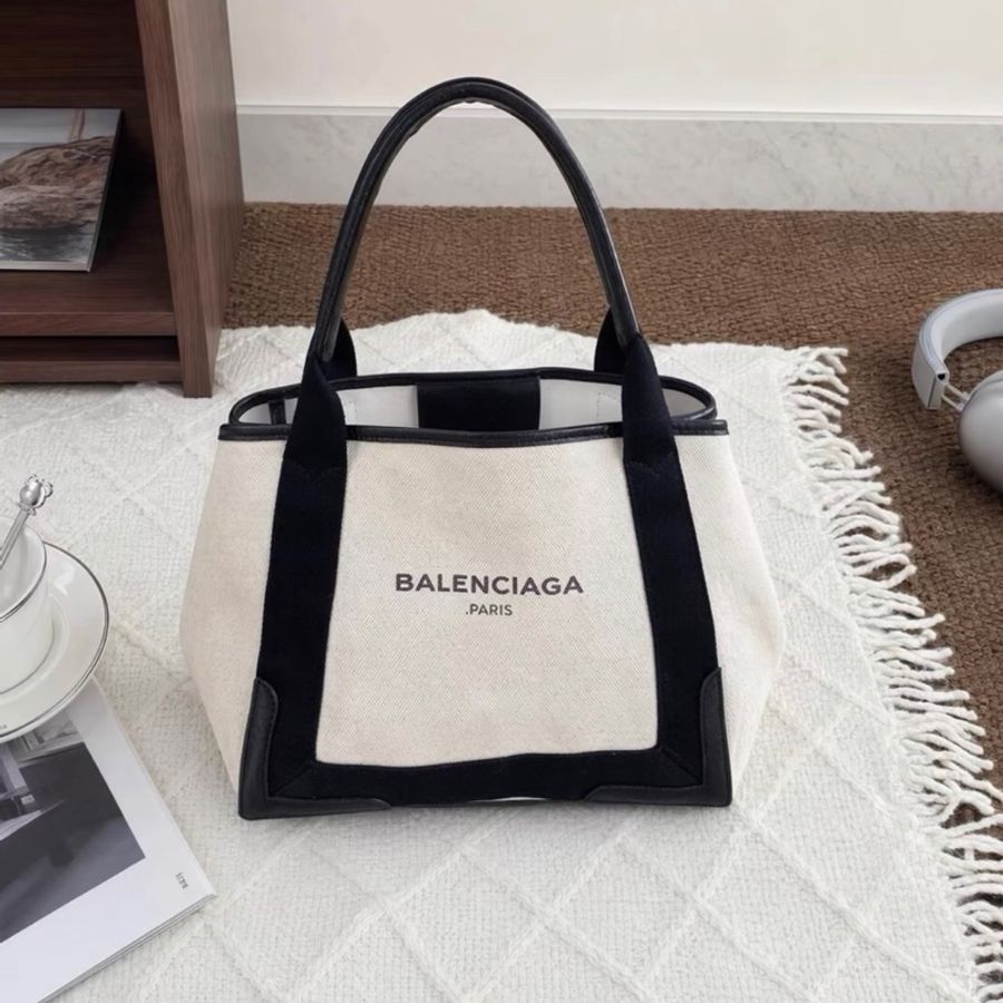 巴黎世家Balenciaga黑白熊猫拼色帆布托特包小號-0