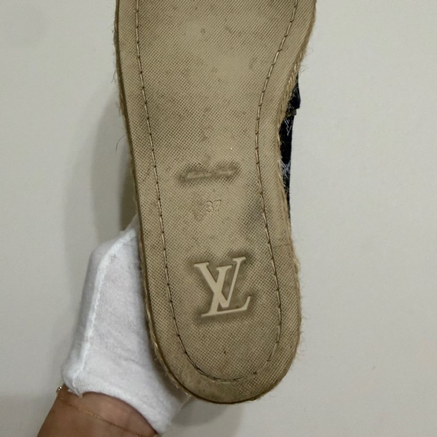 914intheair精品代購『只穿一次閒置』Lv Louis Vuitton 路易威登 單寧牛仔深藍漁夫鞋 草編鞋 38-23