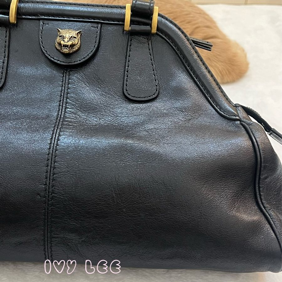 Gucci Libelle 兩用皮革手提包 斜背包 516459 黑色 金 虎頭 正品 二手精品-34