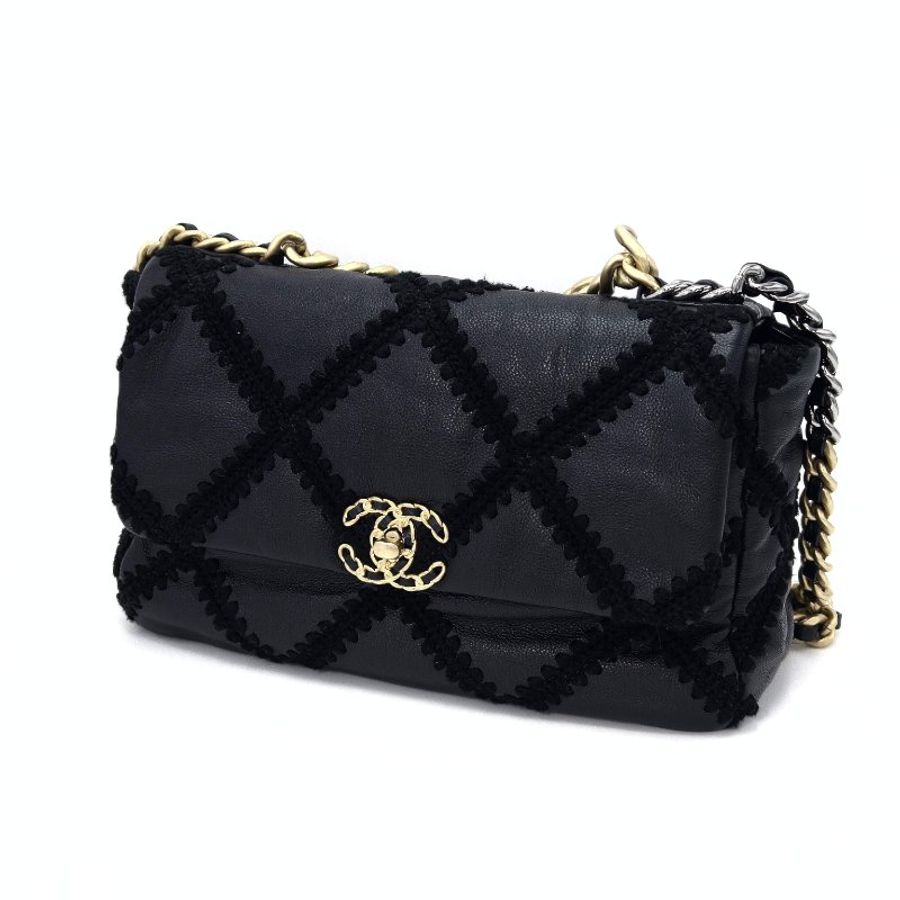 CHANEL 黑金19bag中號外縫線手提斜背鏈條包 30*18*9 98新配件購證 保卡 塵袋-4