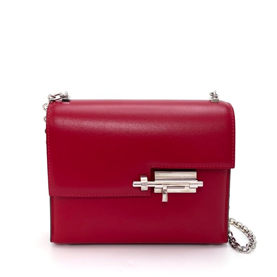 HERMES 辣椒紅銀扣 mini verrou 肩背手槍包 17*13*4 98新配件塵袋-3