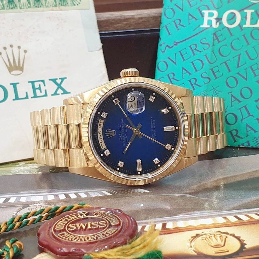 【大眾名錶】ROLEX 勞力士 18238 Day-Date 18K金 台AD 原面未翻寫 漸層藍十鑽面 原帶未整理 錶徑36mm G296-3