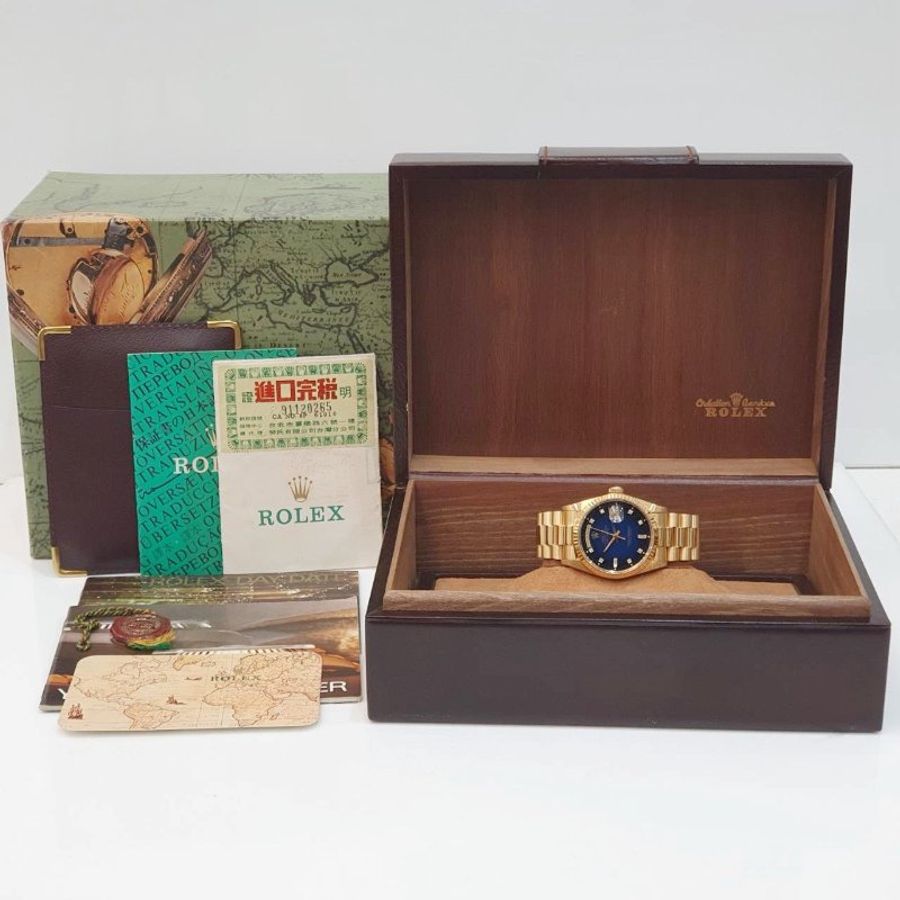 【大眾名錶】ROLEX 勞力士 18238 Day-Date 18K金 台AD 原面未翻寫 漸層藍十鑽面 原帶未整理 錶徑36mm G296-9