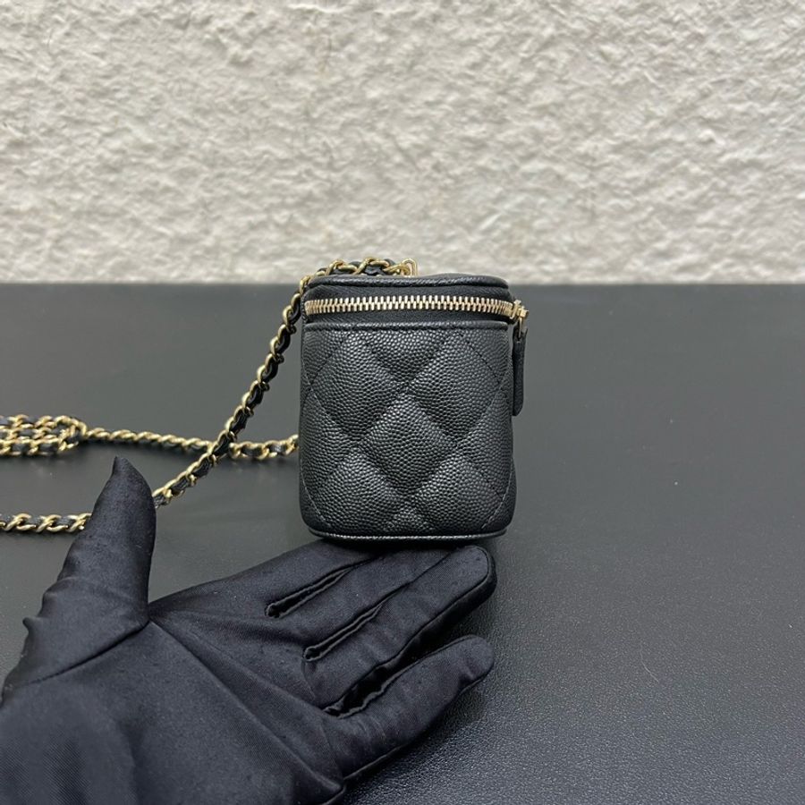 99新Chanel香奈兒23C 黑金荔枝皮mini 盒子包化妝包單肩斜挎包-2