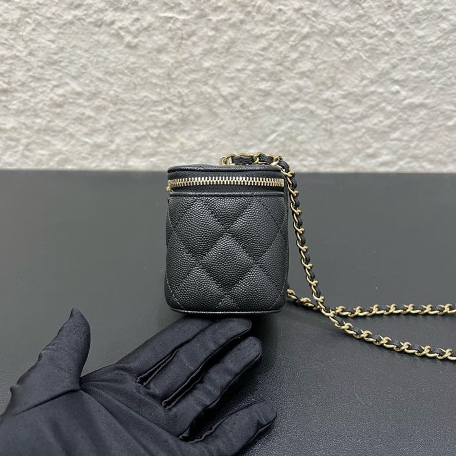 99新Chanel香奈兒23C 黑金荔枝皮mini 盒子包化妝包單肩斜挎包-3