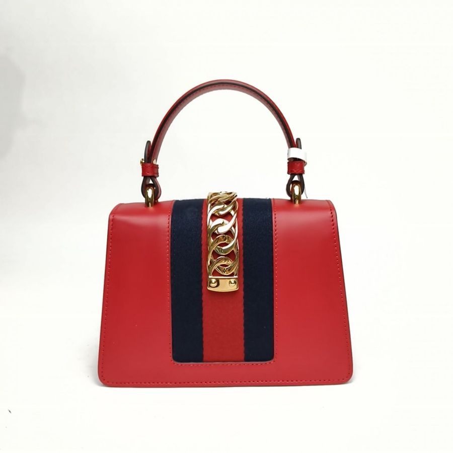 GUCCI Sylvie塞爾維亞絲帶包Mini紅色牛皮金扣-2