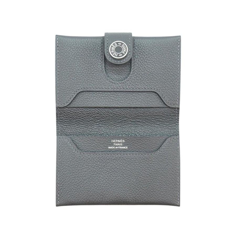 Hermes 展示品 R.M.S Evercolor牛皮銀釦卡包(石板灰)-4