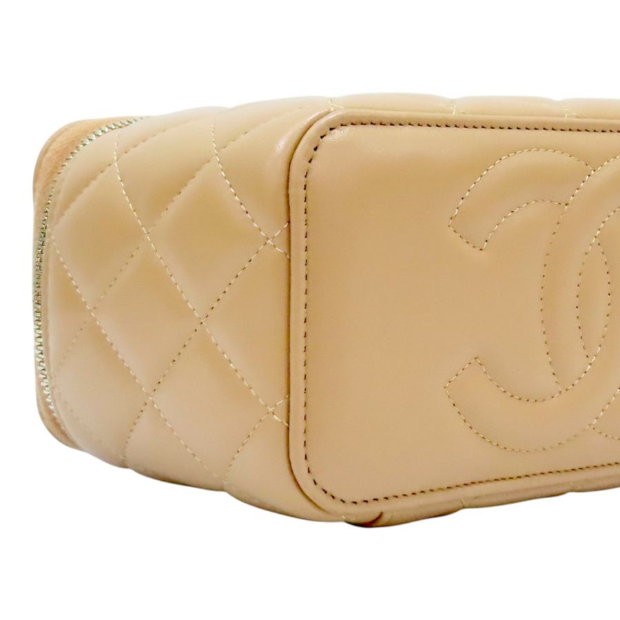 淺褐色 菱格紋 羊皮 Vanity Case 化妝 鍊帶 肩背包【CHANEL 香奈兒】 AP2199-7