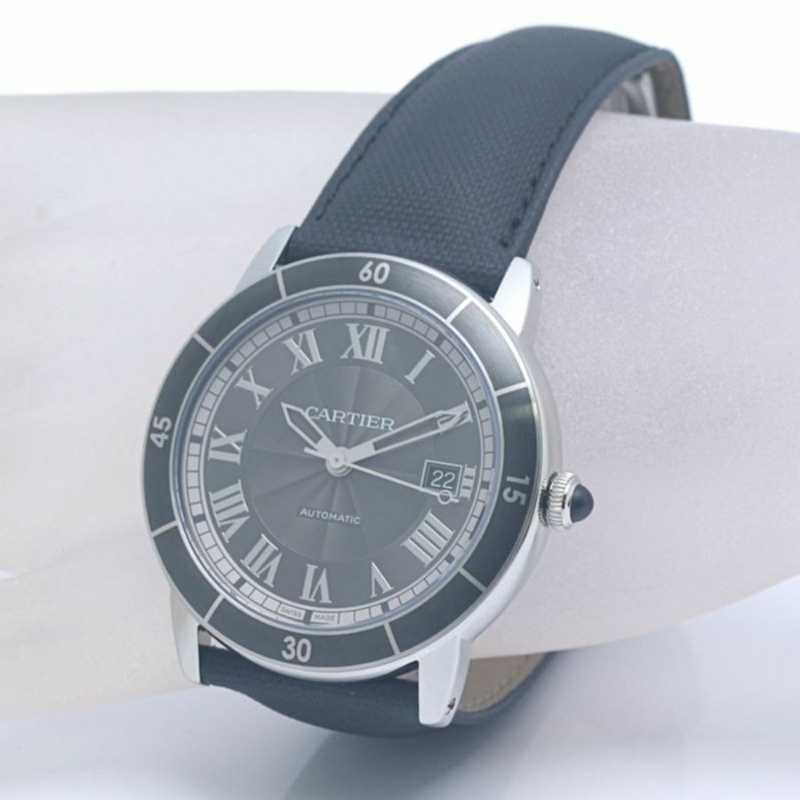 卡地亞 Cartier Ronde Croisière de Date WSRN0003 男士腕錶 不鏽鋼 x 牛皮錶帶 40385-6