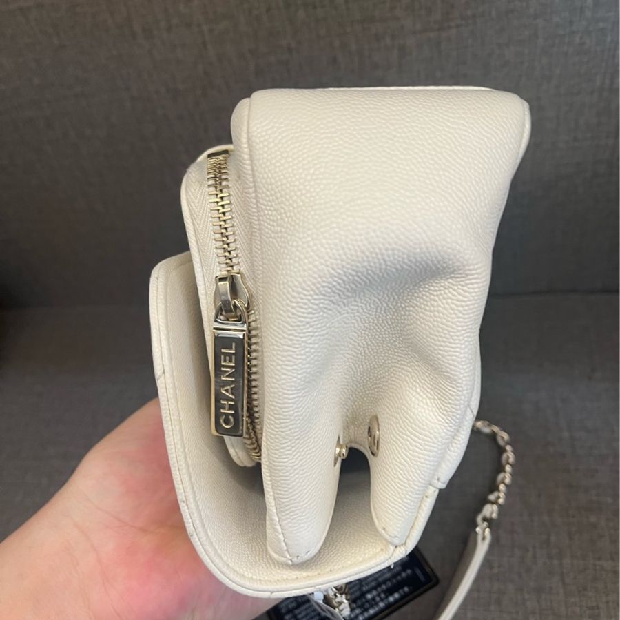 Chanel香奈兒白金荔枝牛affinity小號郵差手提單肩斜挎包 27開有卡 原始成色-3