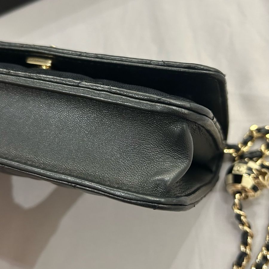 Chanel香奈兒二手限量足球WOC黑色淡金小羊皮-11