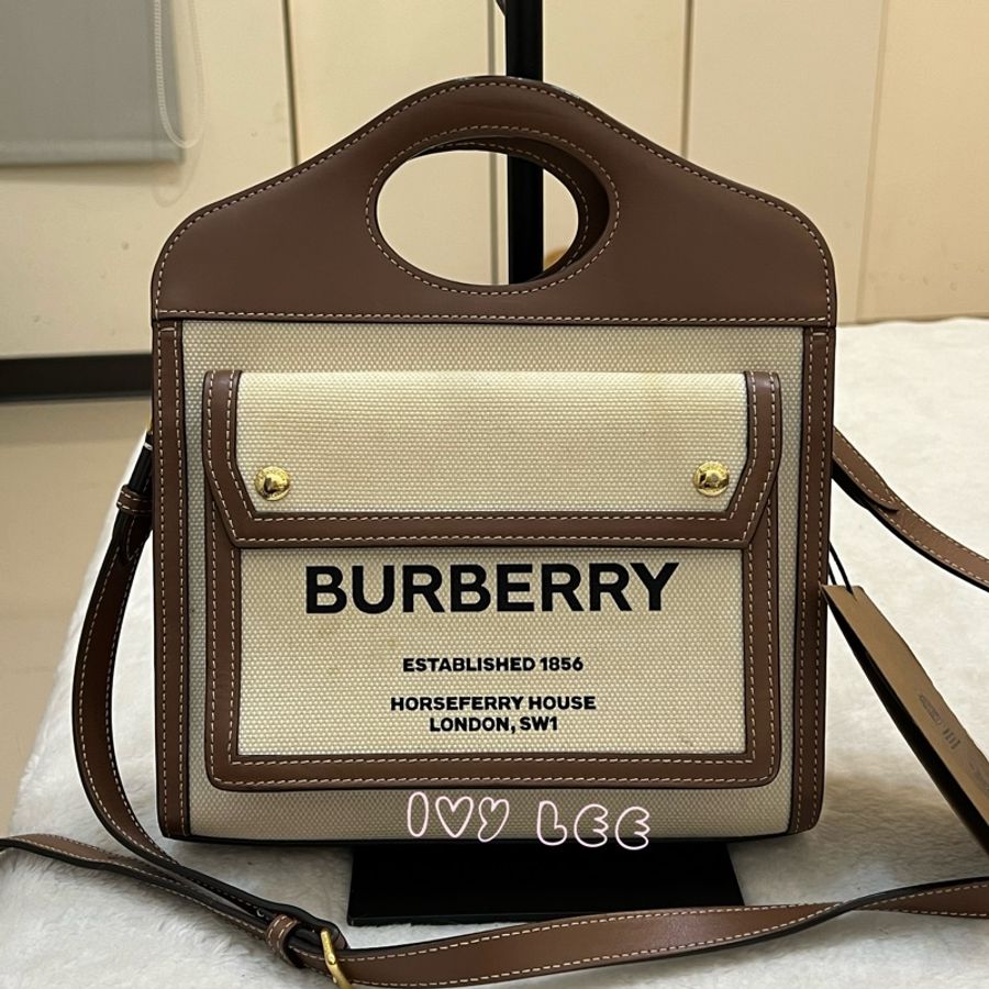 BURBERRY Pocket 80393611 雙色帆布皮革 斜背包 肩背包 正品 二手精品-0
