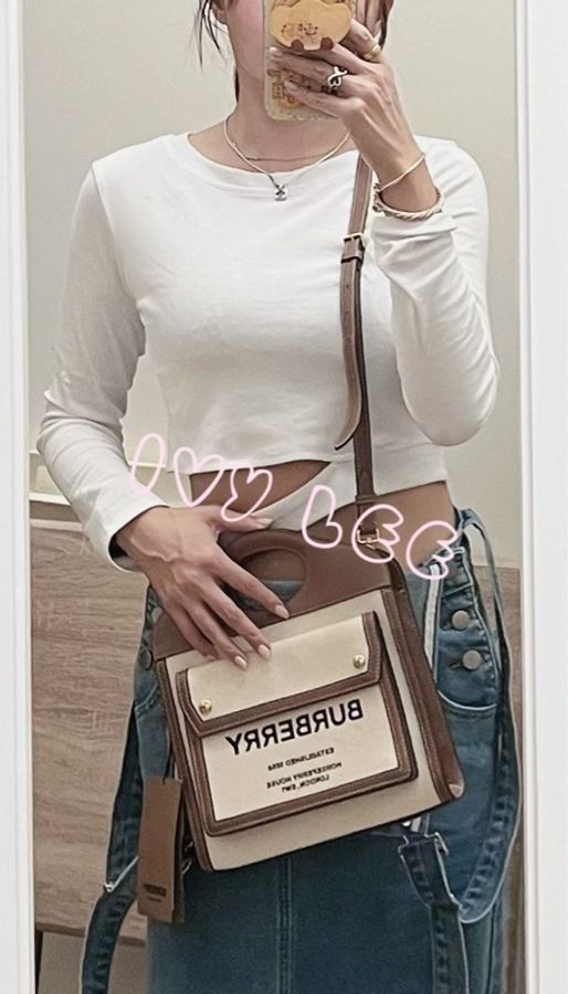 BURBERRY Pocket 80393611 雙色帆布皮革 斜背包 肩背包 正品 二手精品-5