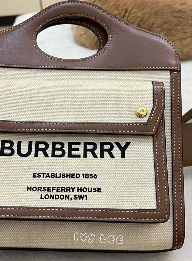 BURBERRY Pocket 80393611 雙色帆布皮革 斜背包 肩背包 正品 二手精品-30