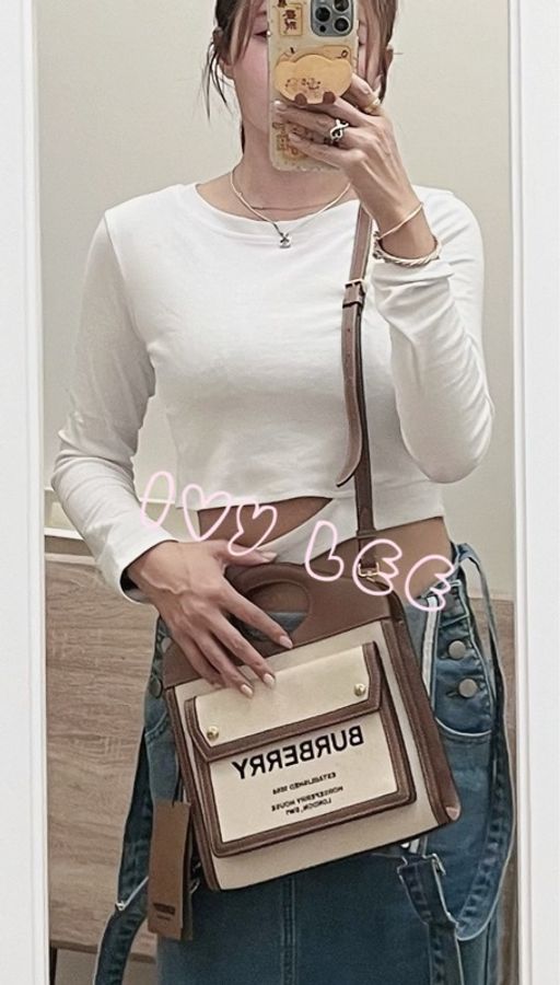 BURBERRY Pocket 80393611 雙色帆布皮革 斜背包 肩背包 正品 二手精品-37