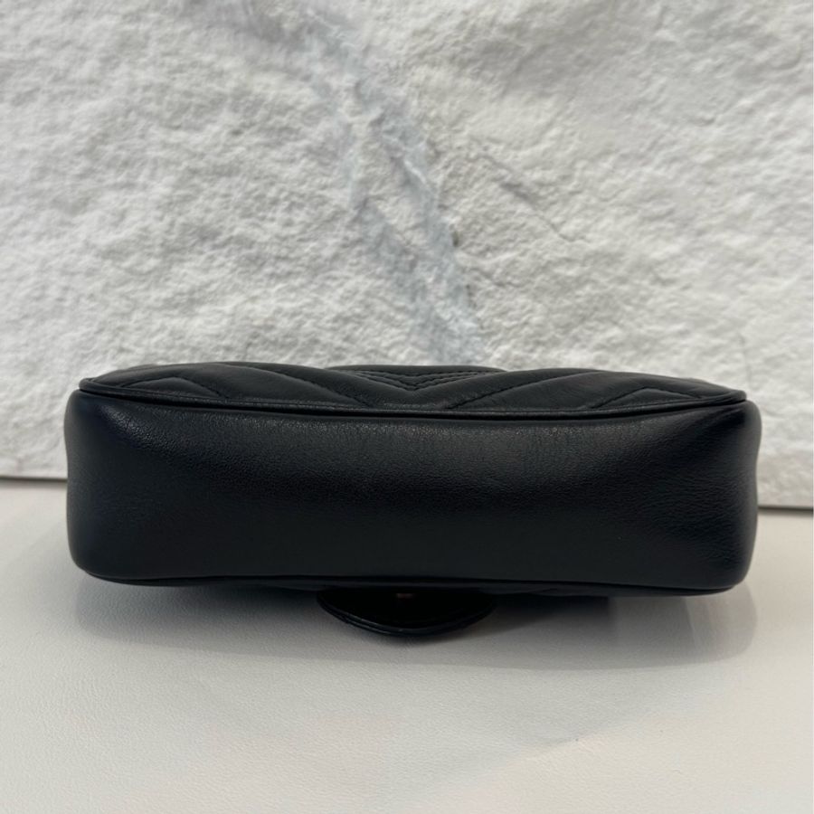 Gucci 古馳 黑金 marmont 馬蒙 mini 有龍蝦扣 鏈條包 原始成色-5