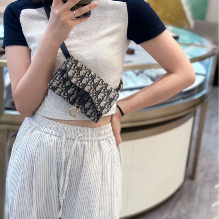 98新Dior迪奧Oblique saddle老花馬鞍腰包胸包-8