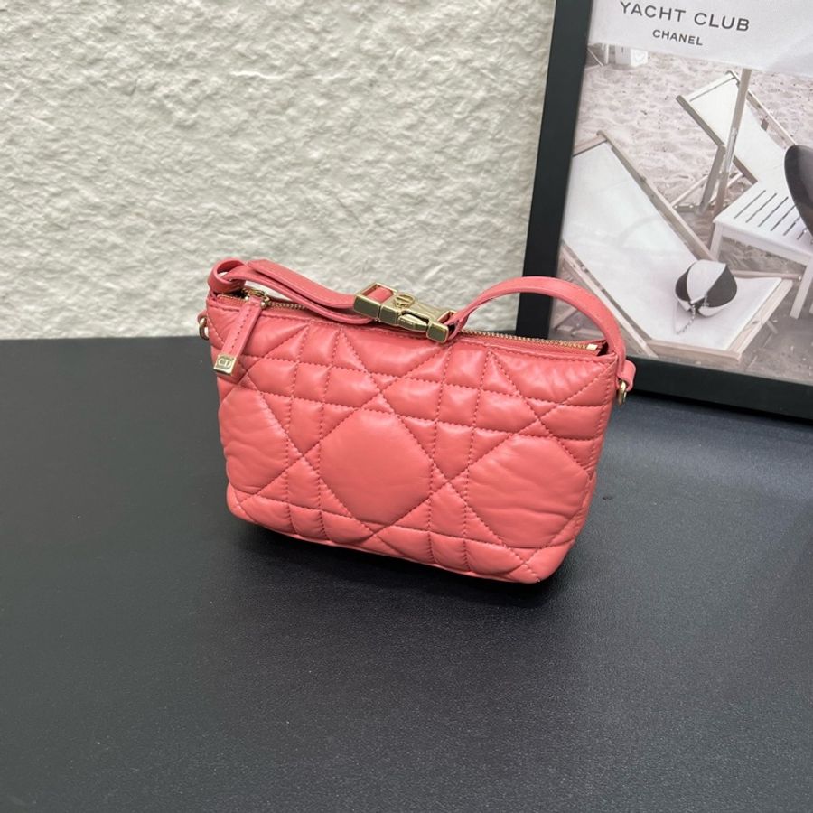 99新Dior迪奧Travel Nomad粉色藤格紋mini手提飯盒包-15