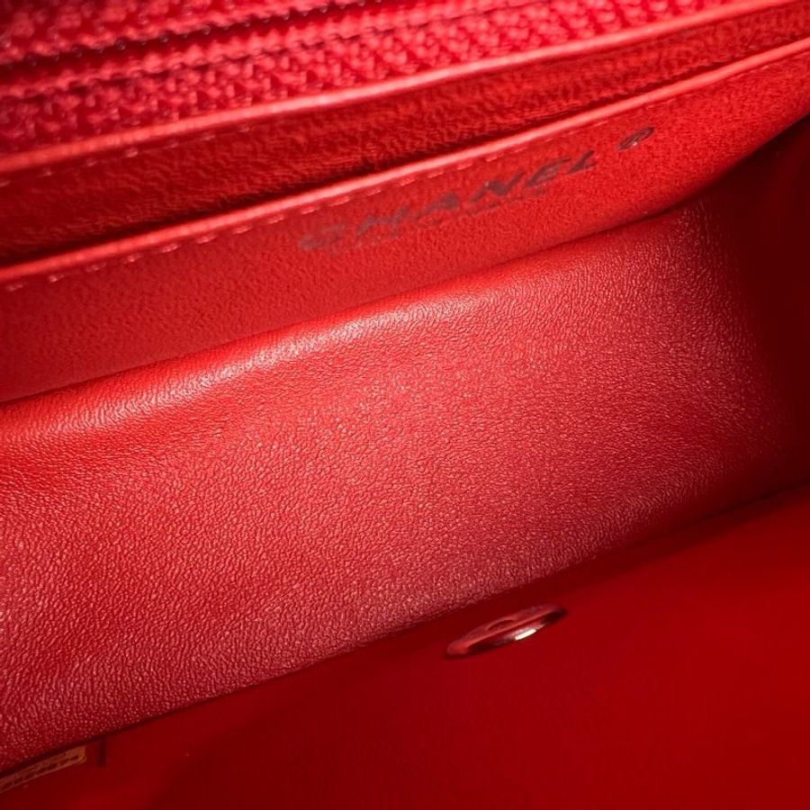 CHANEL CF17方胖包羊皮番茄紅-7