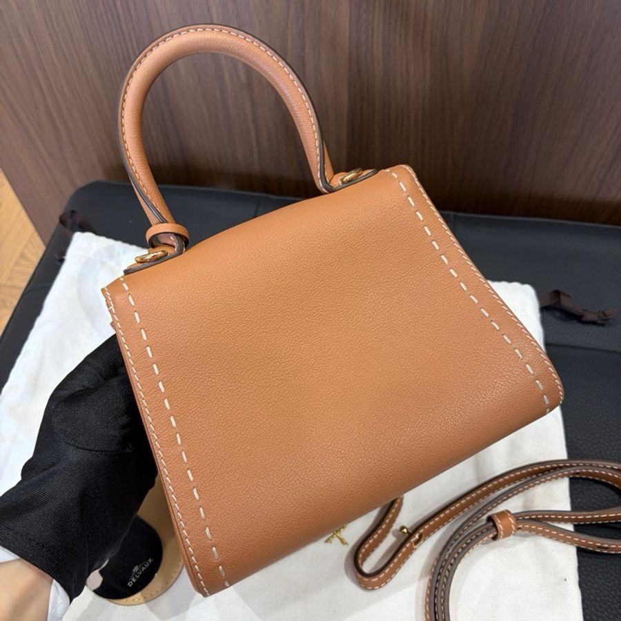 ✨99新🆕Delvaux德爾沃 金棕色mini brillant金扣外縫線手提包斜挎包 底長20cm ✅正品-1