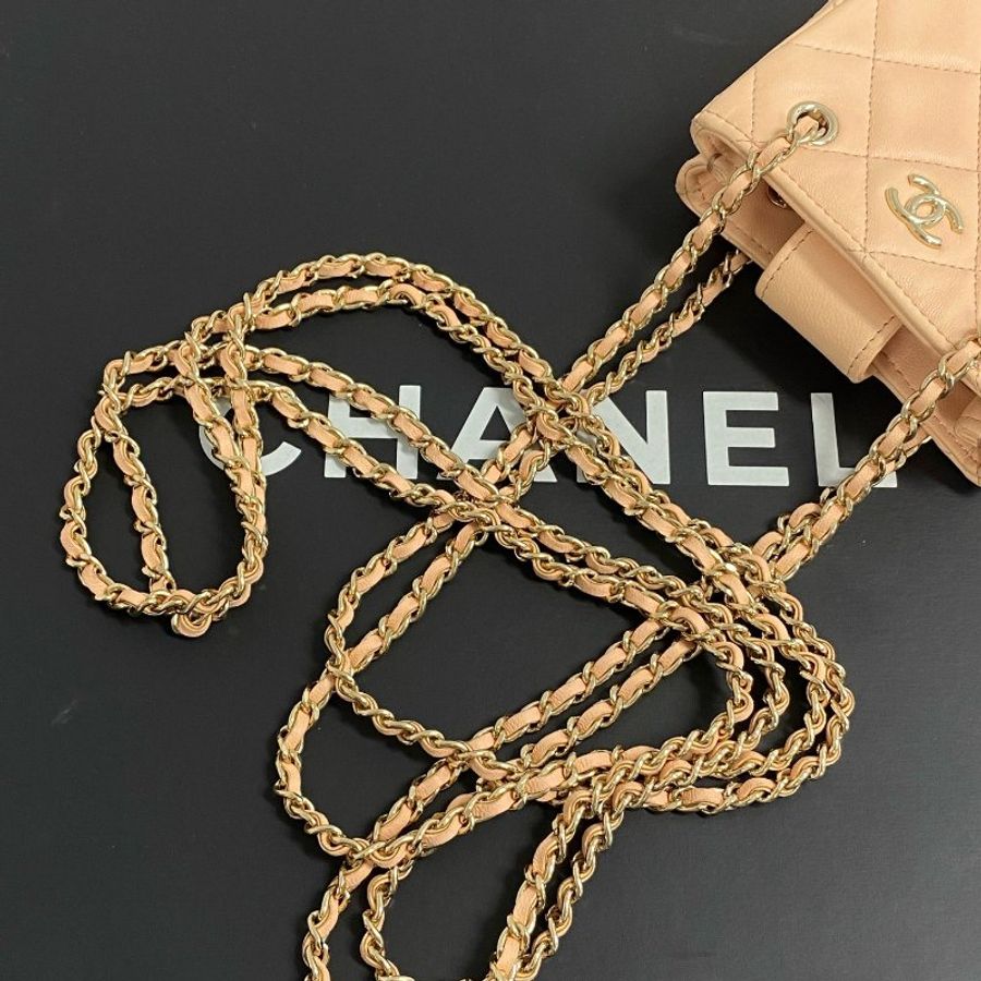 ️CHANEL 22C Mini Hobo 橘粉色 10x10x4 98新配件塵袋-4
