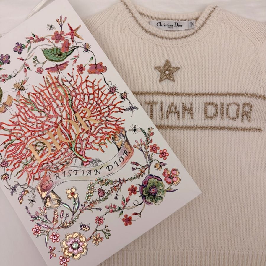 Christian Dior 迪奧上衣 cashmere 羊毛針織 幸運星 奶油白 聖誕特別款短袖上衣-0