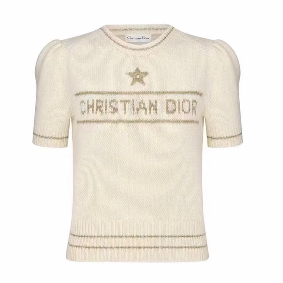Christian Dior 迪奧上衣 cashmere 羊毛針織 幸運星 奶油白 聖誕特別款短袖上衣-2