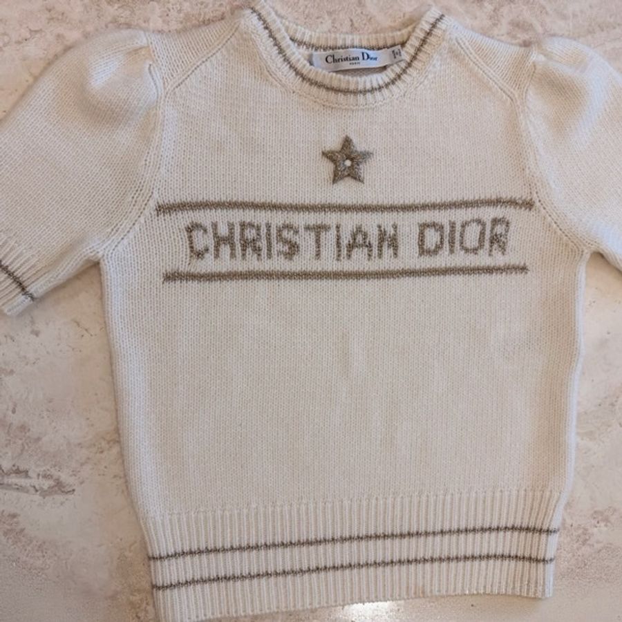 Christian Dior 迪奧上衣 cashmere 羊毛針織 幸運星 奶油白 聖誕特別款短袖上衣-4