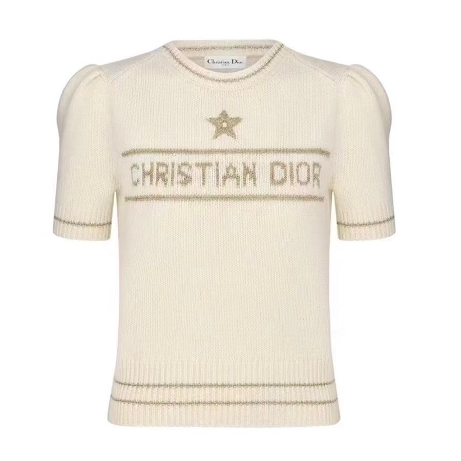Christian Dior 迪奧上衣 cashmere 羊毛針織 幸運星 奶油白 聖誕特別款短袖上衣-11