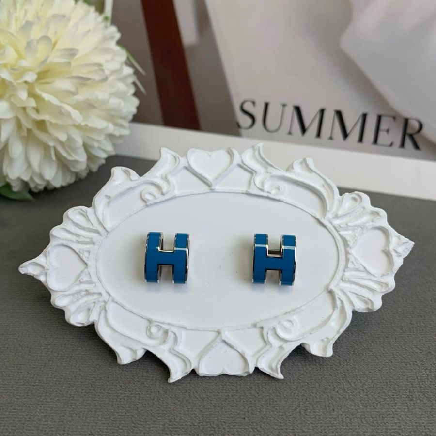 Hermes愛馬仕pop h大號藍色耳釘-2