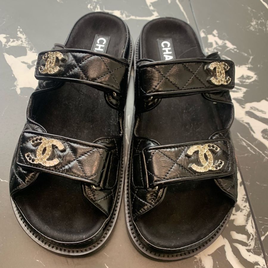 CHANEL香奈兒 25P 黑色雙C鑽扣魔術貼涼鞋 38碼-6
