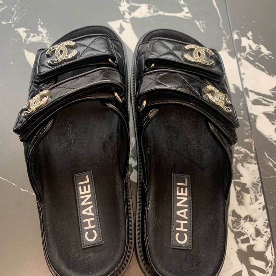 CHANEL香奈兒 25P 黑色雙C鑽扣魔術貼涼鞋 38碼-7