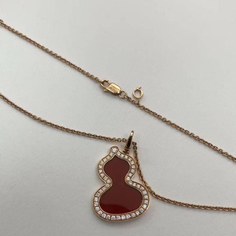 )Qeelin 麒麟 Wulu 系列玫瑰金大號紅瑪瑙葫蘆吊墜項鍊,尺寸 26×18mm,2024年購入-2