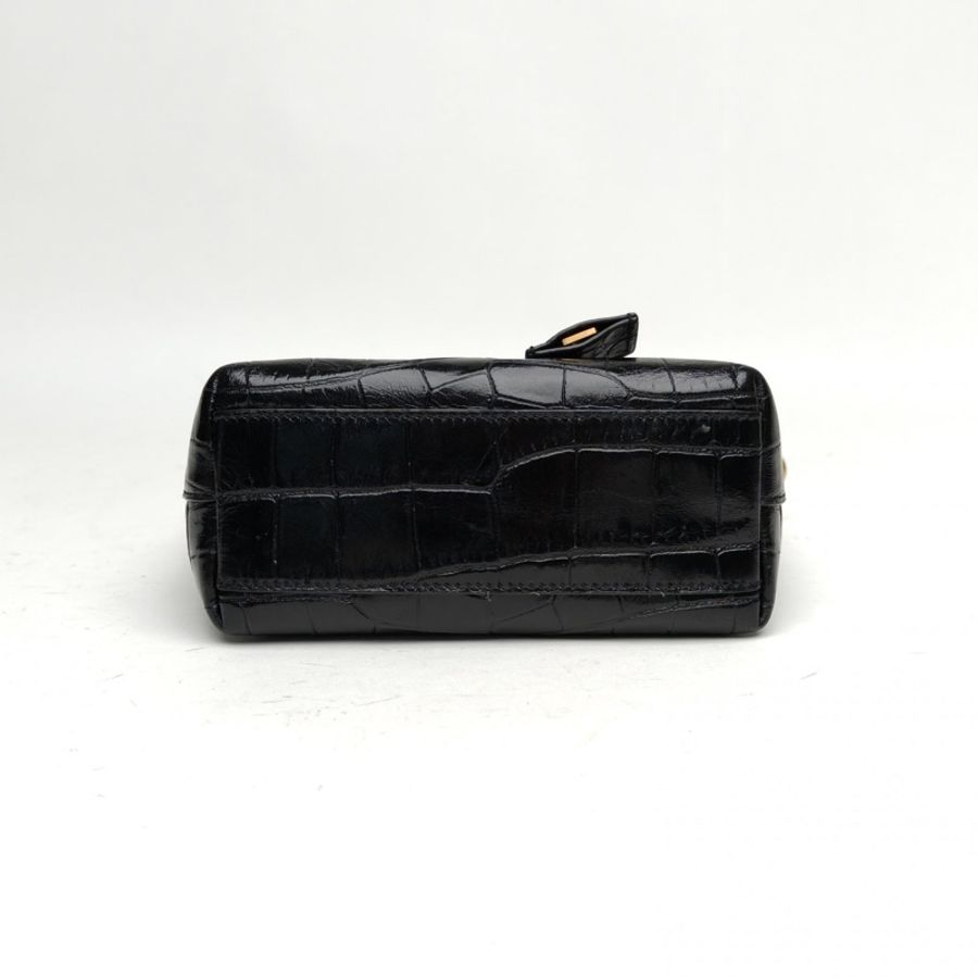 SAINT LAURENT 黑色牛皮金扣minitote水桶鱷魚壓紋手提斜挎包-3