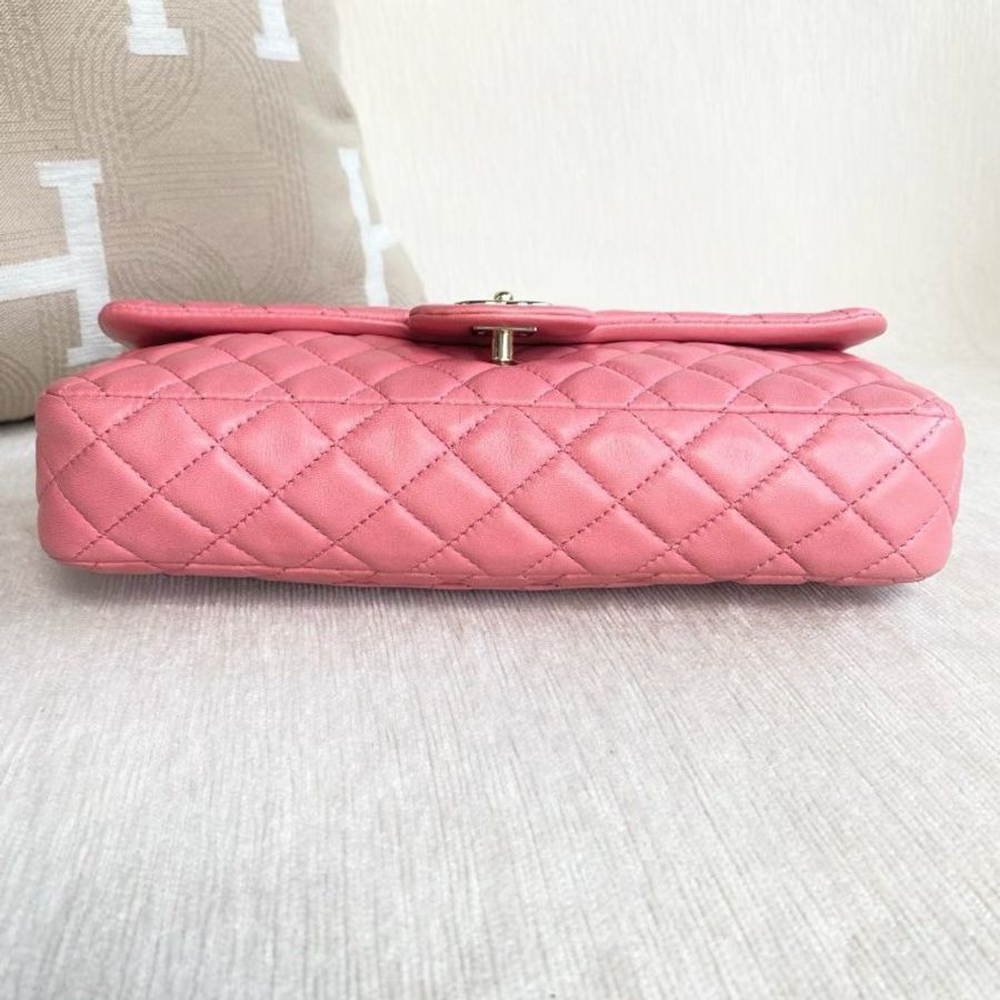 Chanel 橫版CF愛心吊墜鏈條包 粉色金扣 羊皮 25*12*5 98新配件塵袋-3