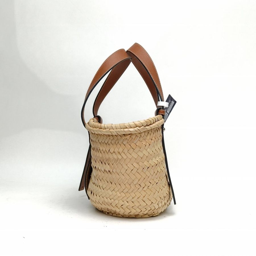 LOEWE Basket棕櫚葉草編籃子手袋小號焦糖色-1