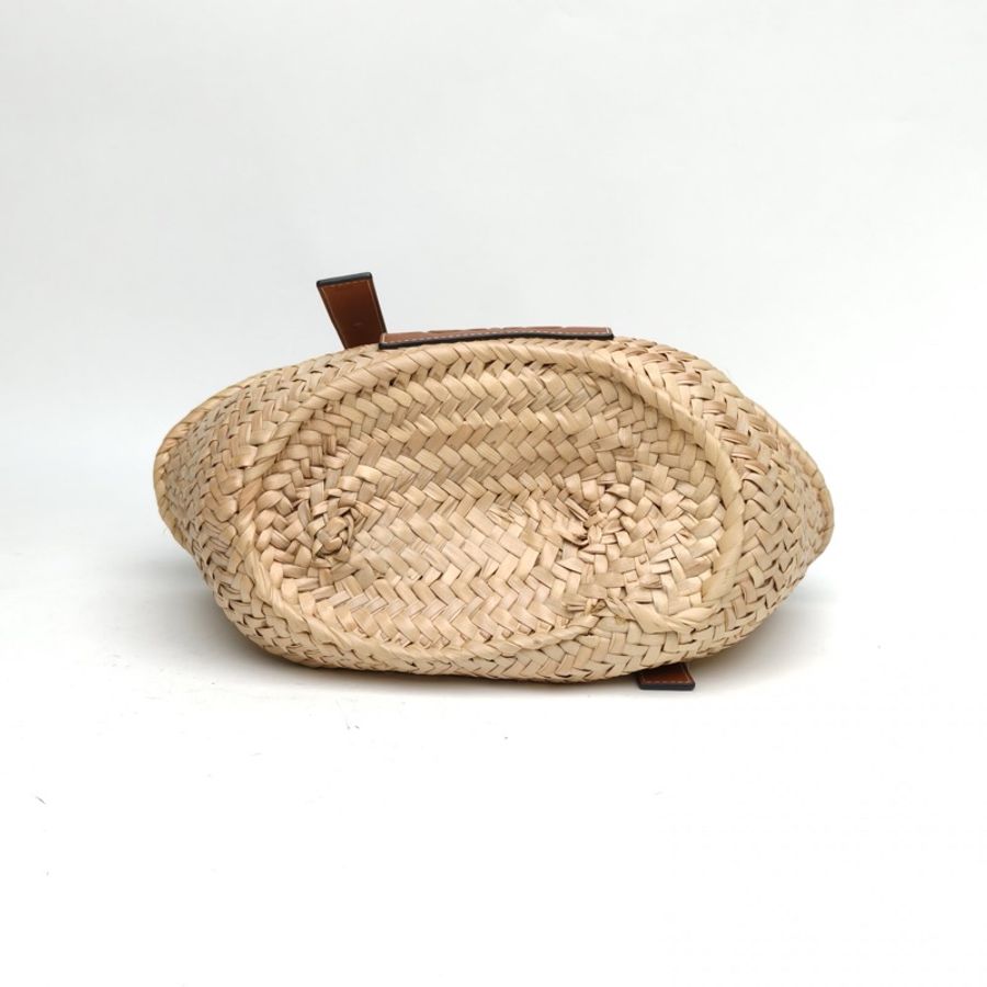 LOEWE Basket棕櫚葉草編籃子手袋小號焦糖色-3