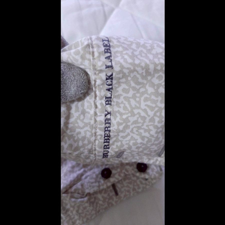 (日本製MIJ)BURBERRY 博柏利 BLACK LABEL 黑標 男淺褐色豹紋軍肩長袖襯衫3號-5