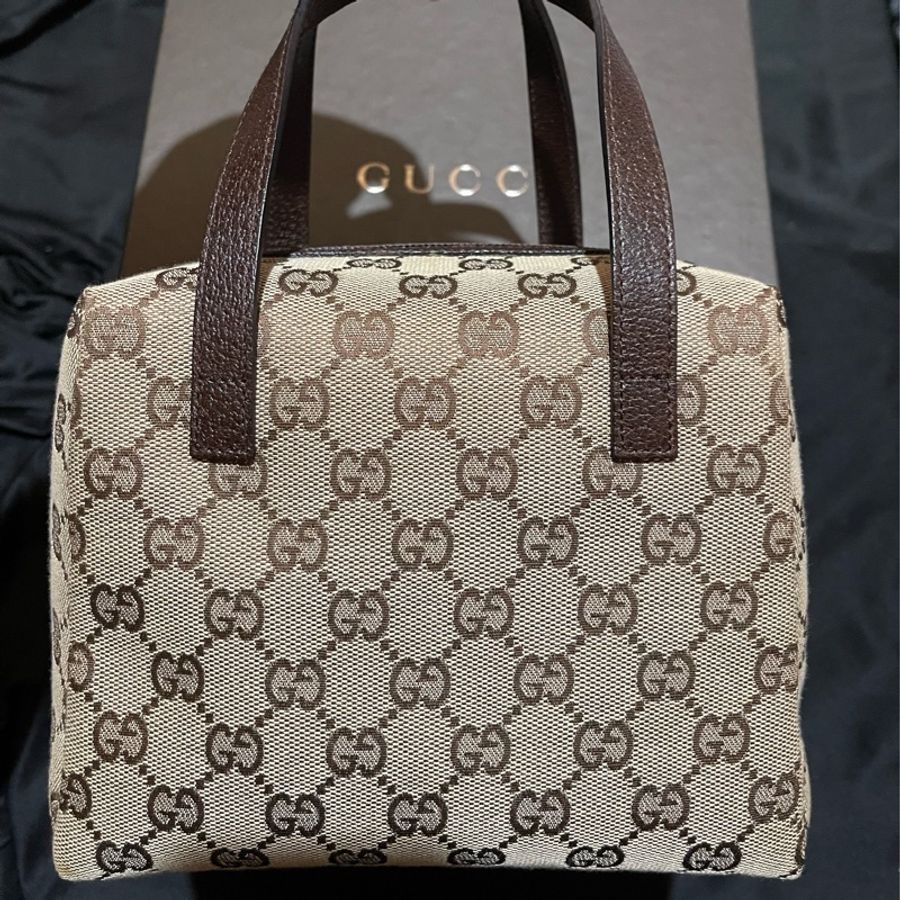 Gucci帆布經典老花手提包-6