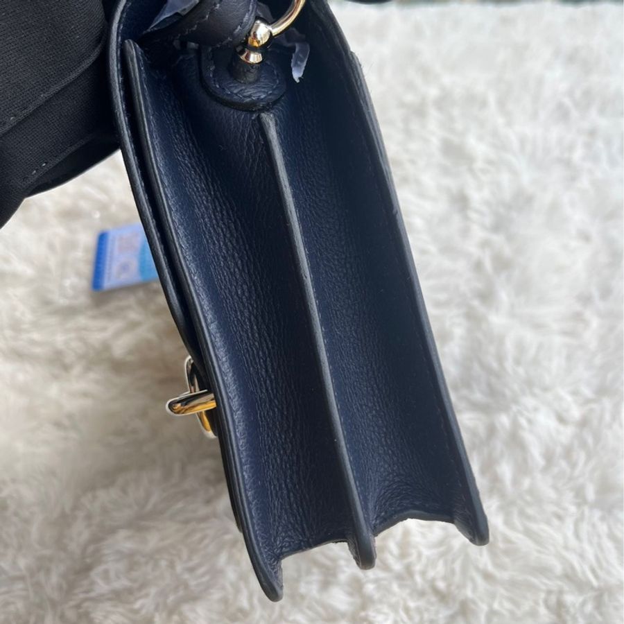 🌈Hermes💙Mini Roulis 19💙午夜藍内拼橙色銀扣🌟98.5新🌟Evercolor皮🌟豬鼻子🌟愛馬仕🌟-4